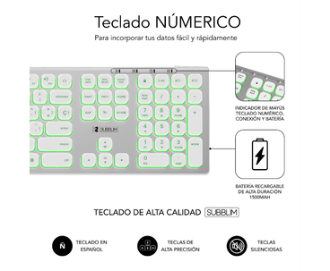 TECLADO WIRELESS MASTER RGB EXTENDIDO PLATA/BLANCO SUBBLIM